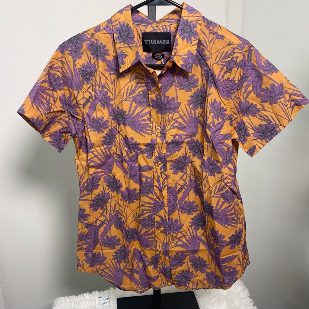 Wildfang Men's Vibrant Orange and Purple Shirt